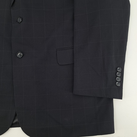 Jos A Bank Mens Navy 46L Blue Windowpane 100% Wool 2-Piece Suit Pants 40x31 - Picture 6 of 16